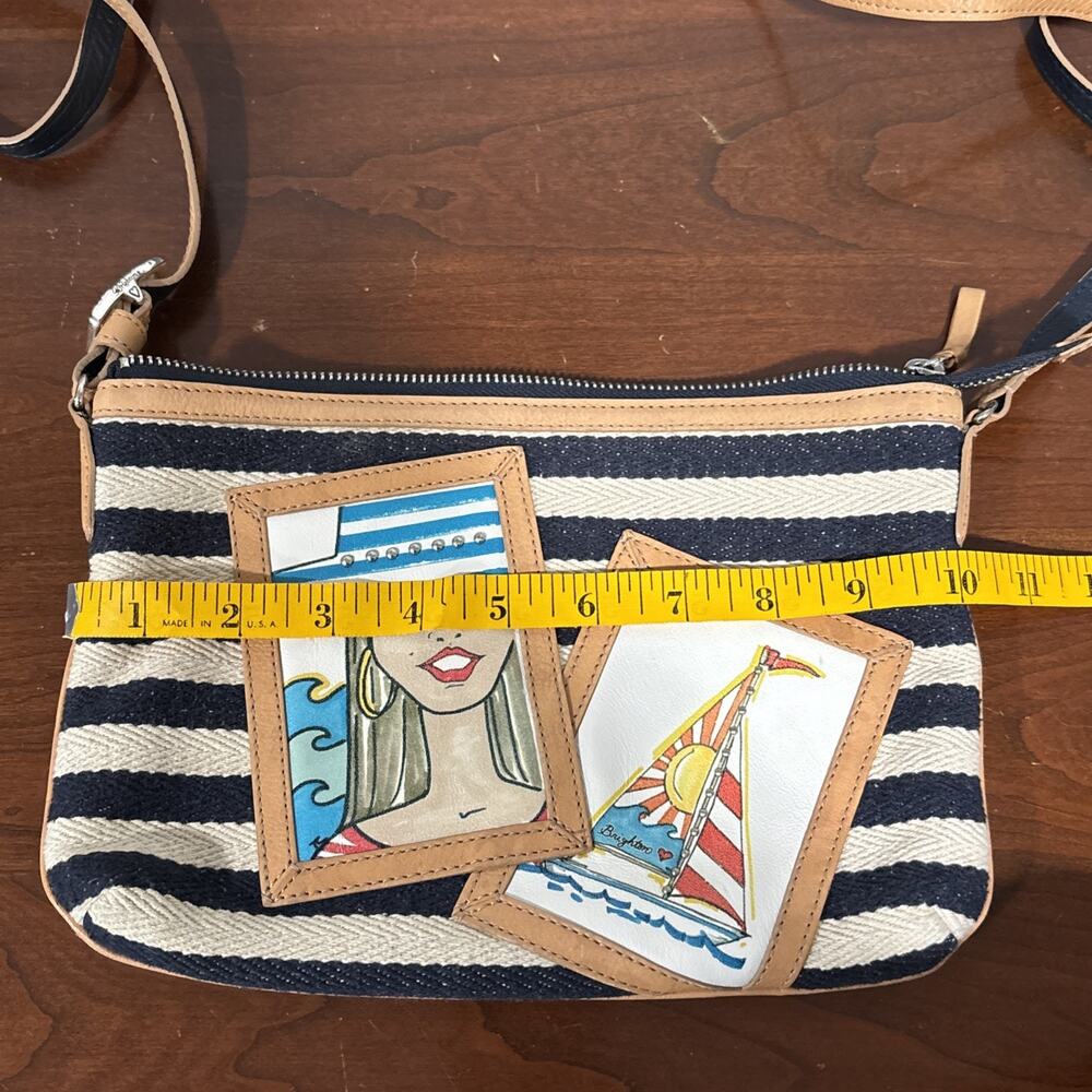 Brighton Fashionista “Laguna” Striped Canvas & Leather Crossbody Pouch Purse med - Picture 11 of 12